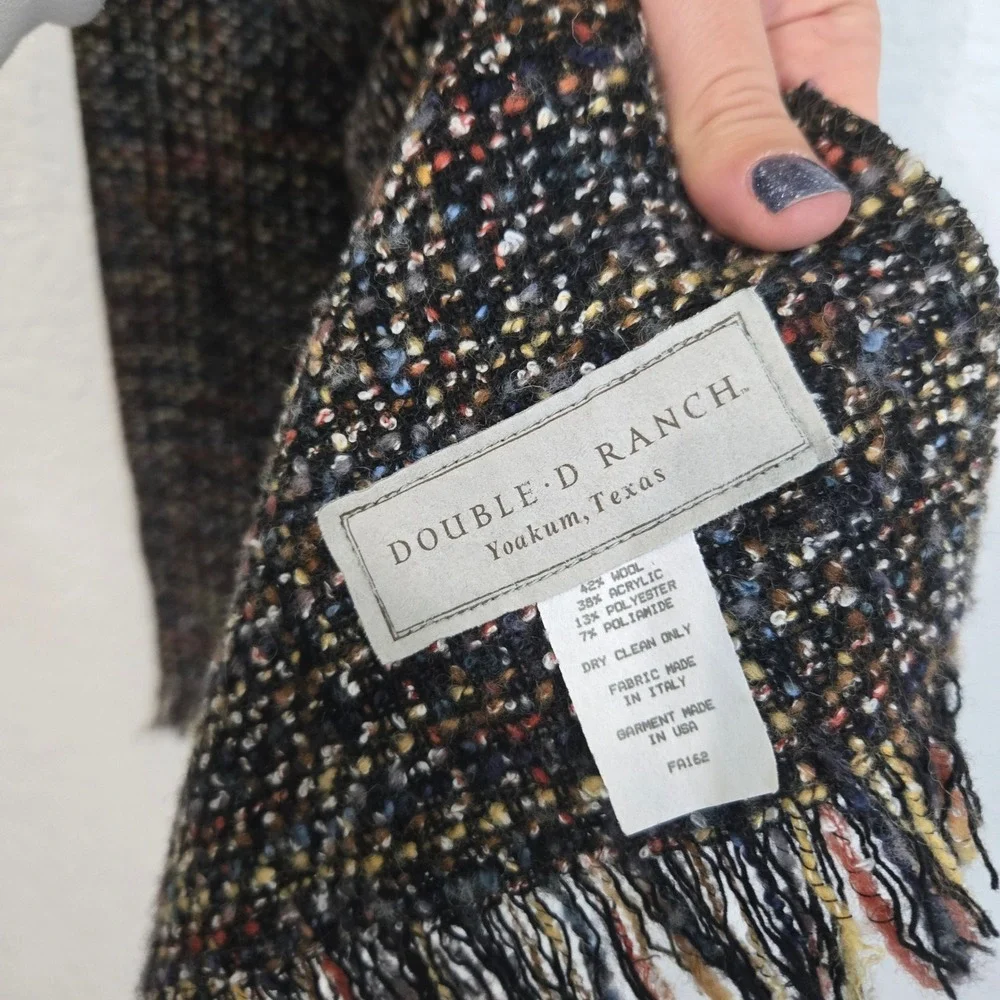 Double D Ranch Wool Blend Tweed Scarf Multi Color Fringed Made in USA